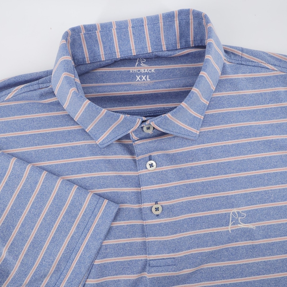 Rhoback Striped Performance Polo Blue Pink Short Sleeve Mens XXL